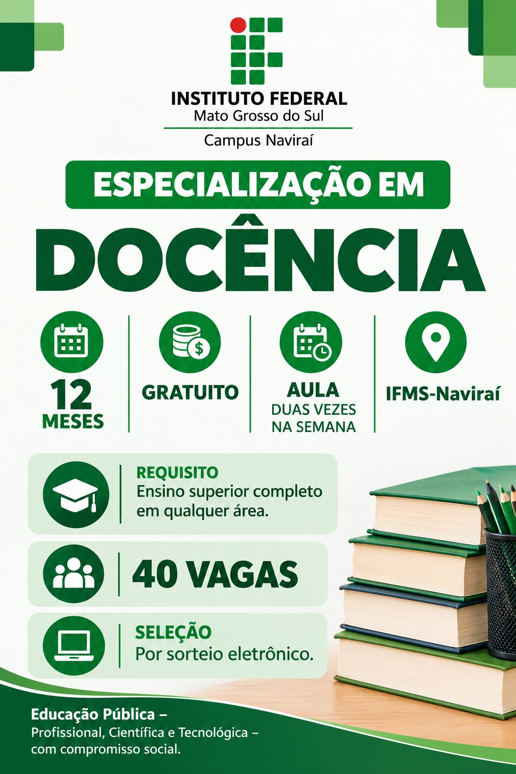 IFMS de Naviraí abre inscrições para especialização em docência a partir de 24 de outubro